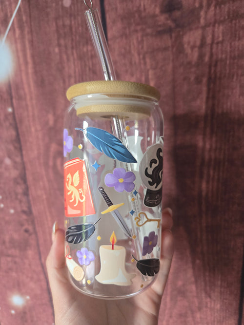 Between Books & Dragons Glass Tumbler