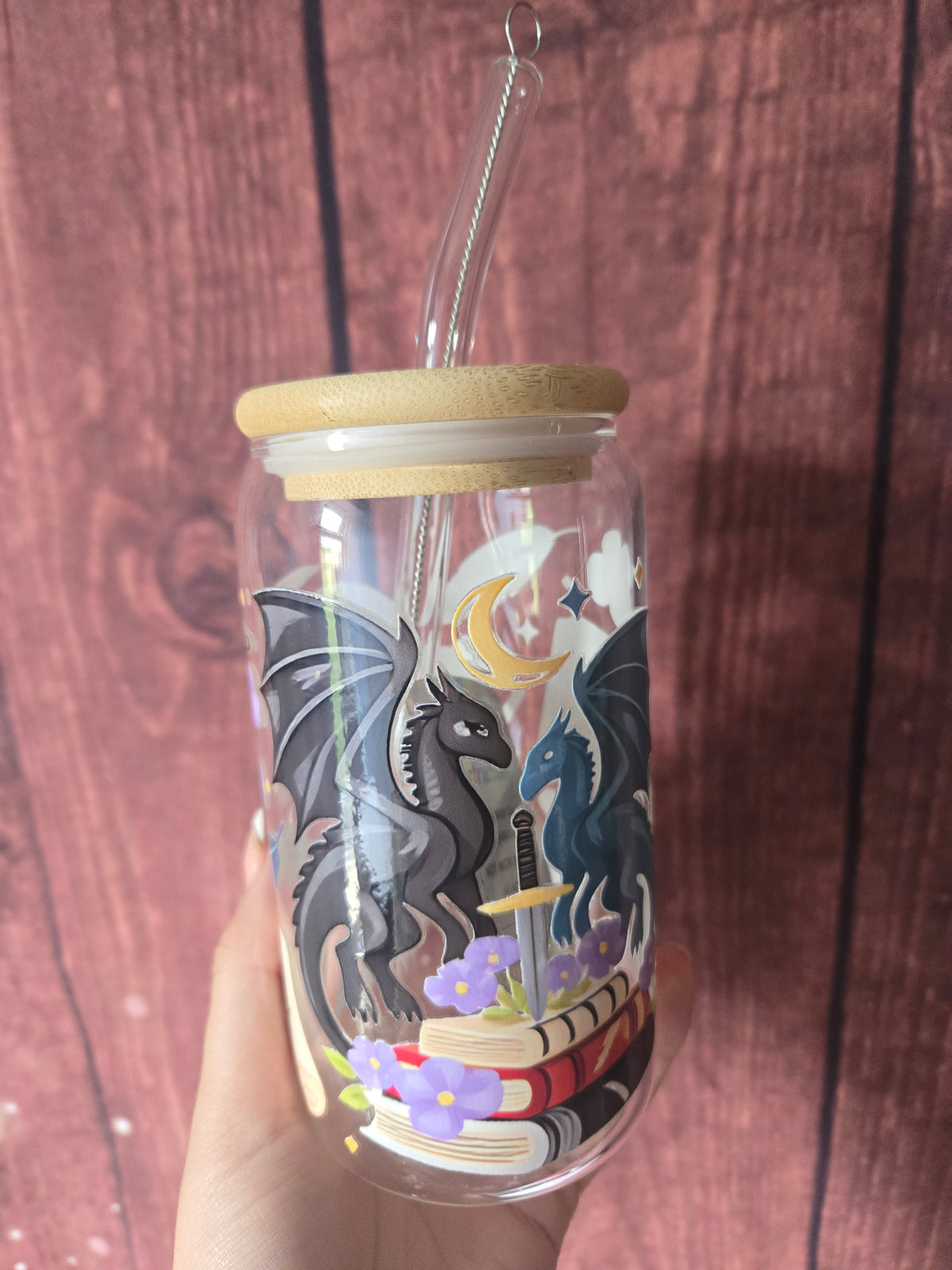 Between Books & Dragons Glass Tumbler