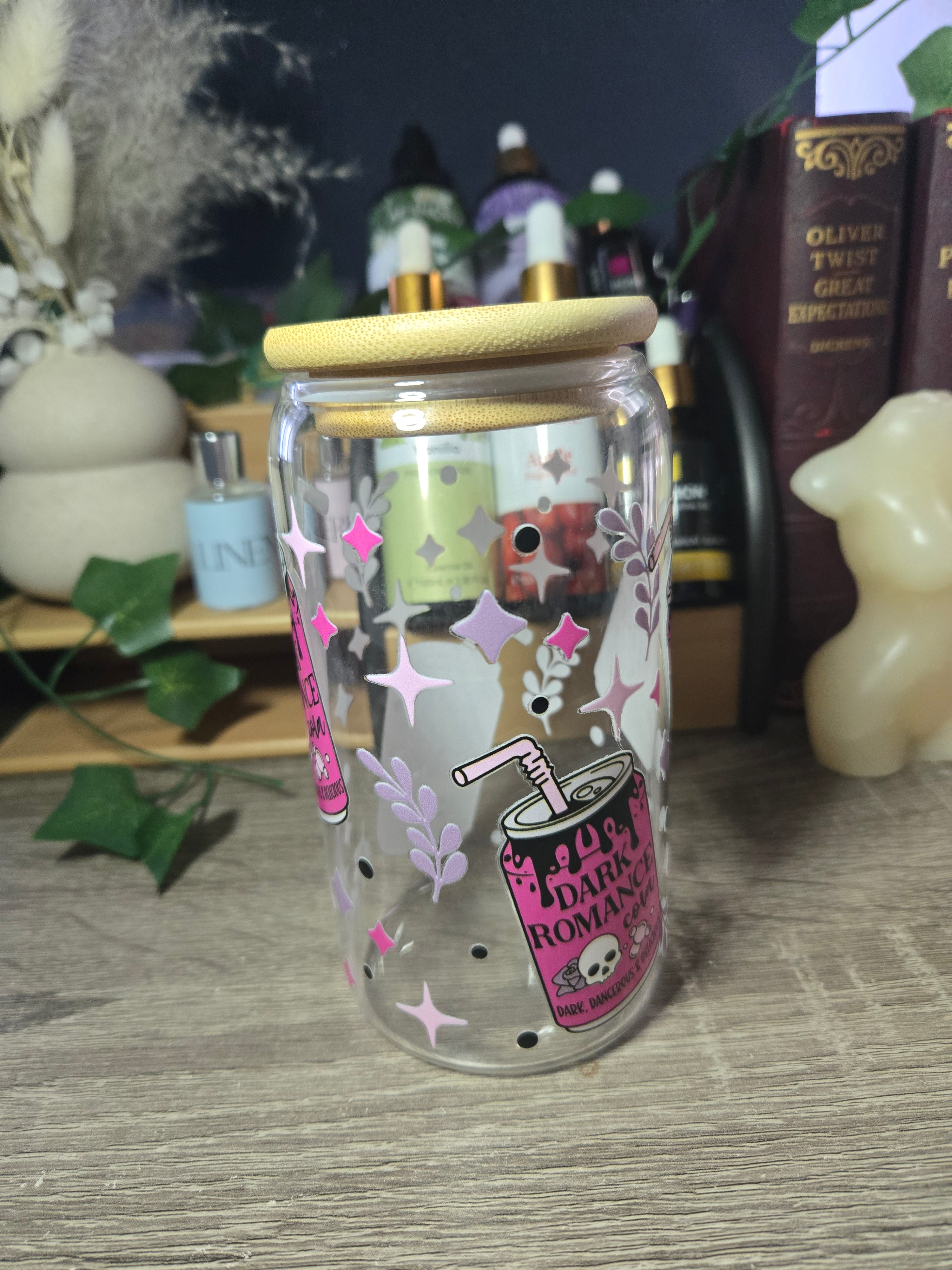 Dark Romance Glass Tumbler with Bamboo Lid & Glass Straw