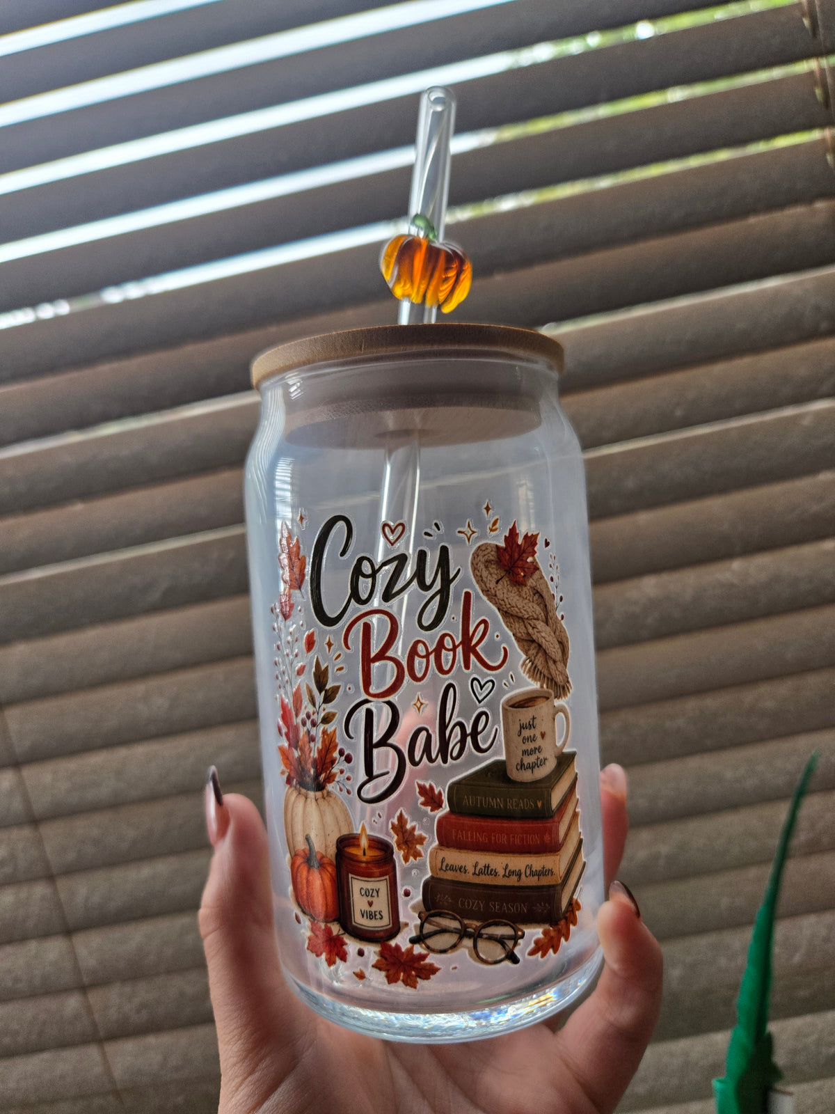 📚 Cozy Book Babe Glass Tumbler