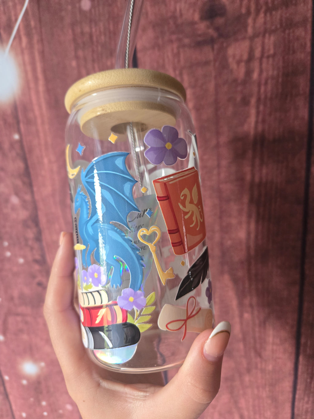 Between Books & Dragons Glass Tumbler