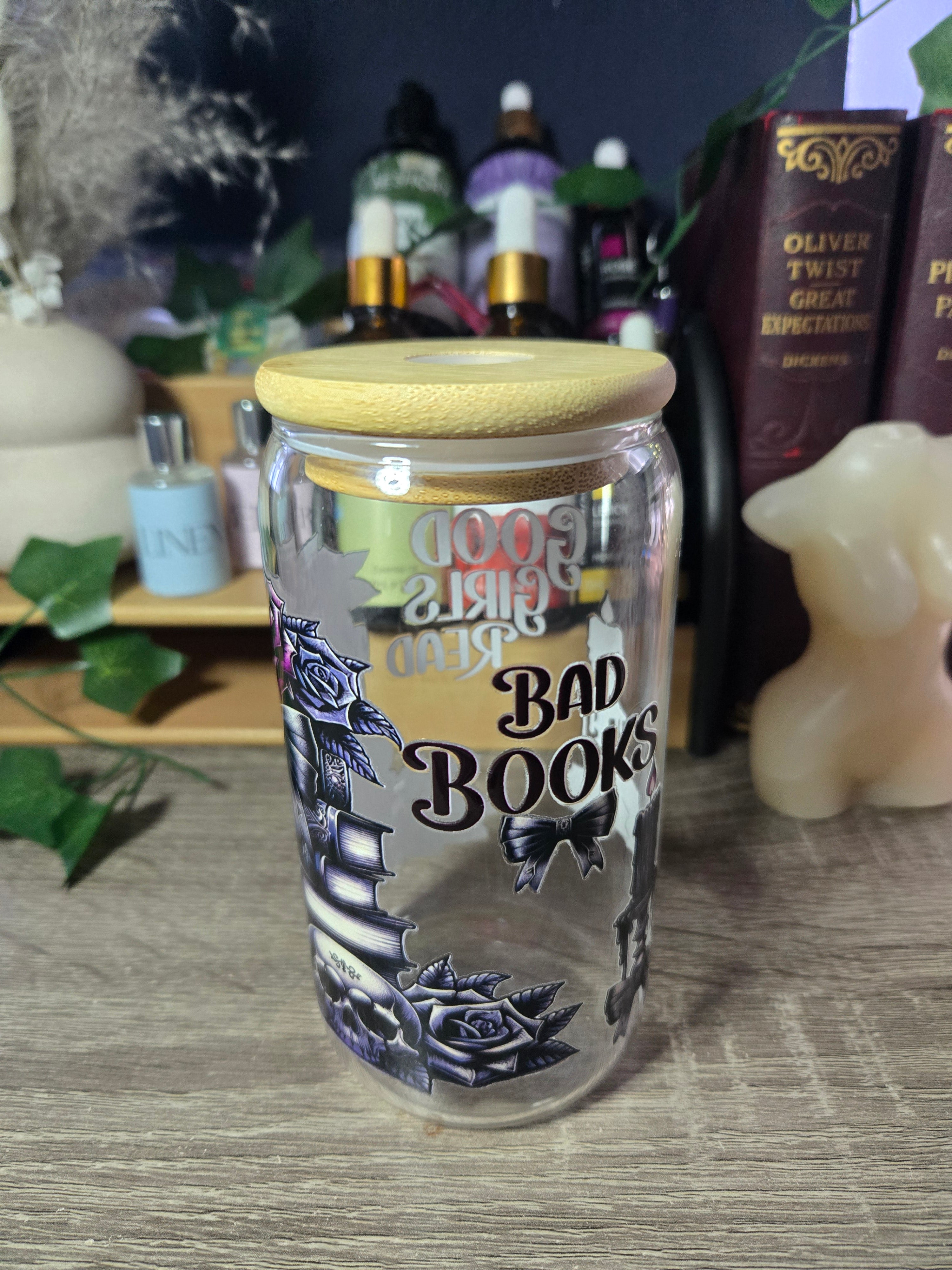 Dark Romance Glass Tumbler with Bamboo Lid & Glass Straw