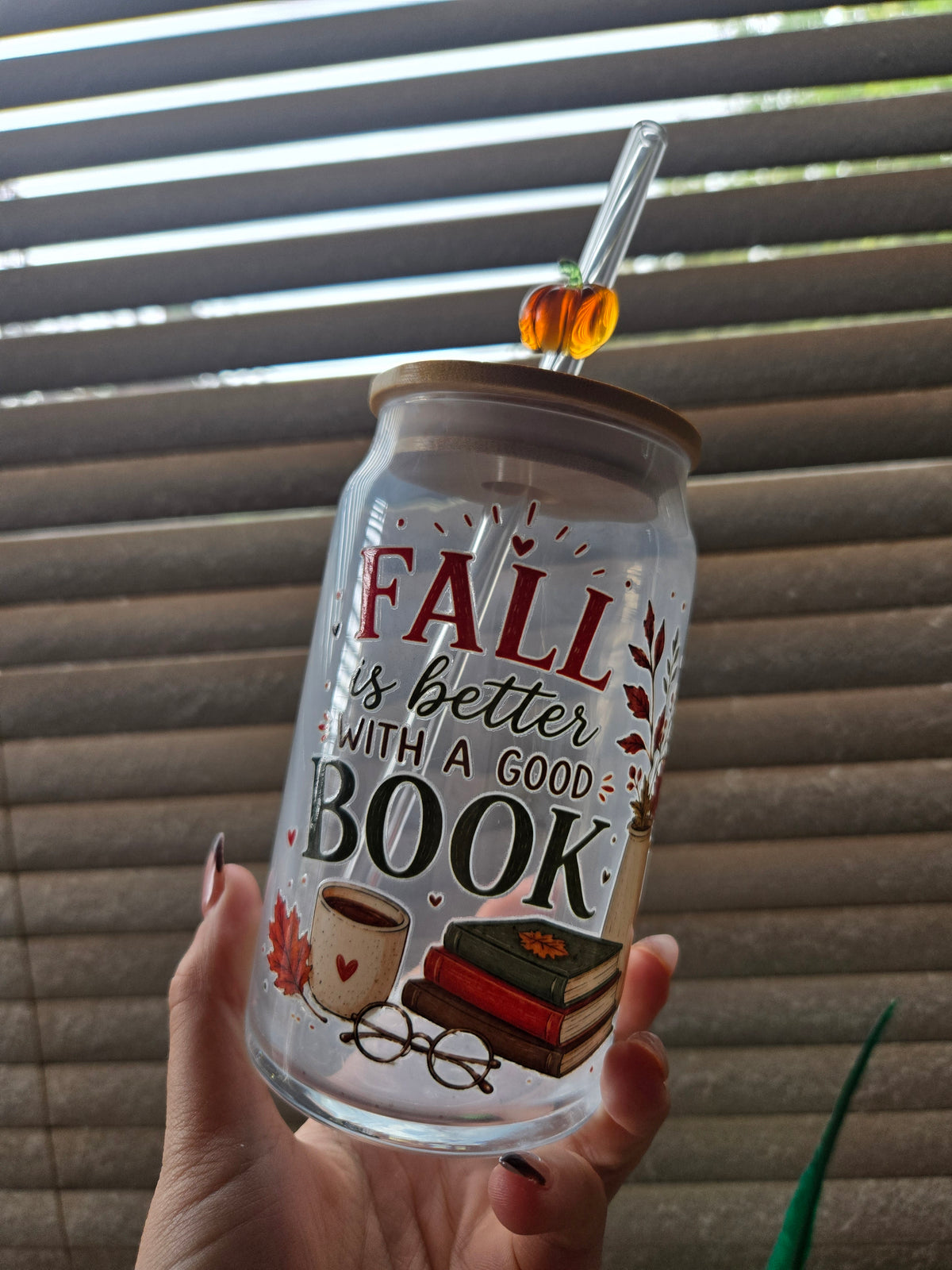 🍂 Fall Is Better With a Good Book Glass Tumbler